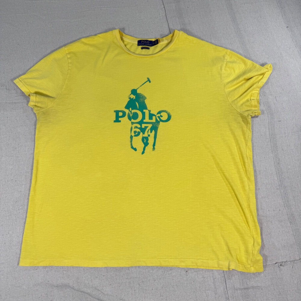 Polo Ralph Lauren Graphic T-Shirt Mens XL Yellow Excellent Polo 67 Classic Fit